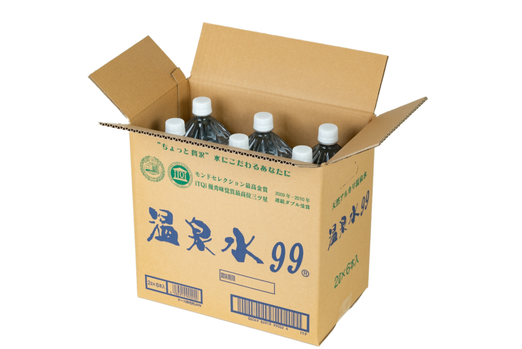 ONSENSUI 99 Japanese alkaline water 2L bottles in bulk cardboard case for retail distribution